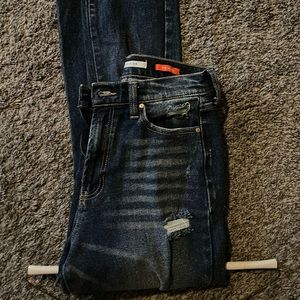 Womens Dark Denim Destroyed Jeans